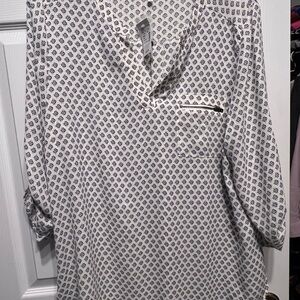 Maurices Navy and Cream Patterned Blouse